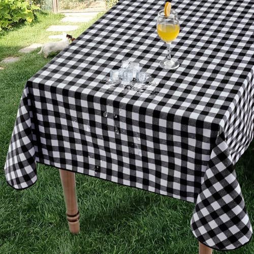 Romanstile Hule Impermeable Mantel Rectangular Exterior de Plástico 140x240 cm Cuadros Blanco y Negro Lavable Antimanchas Resistente, para Terraza, Cocina, Mesa de Jardín, Reunión Familiar, Picnic
