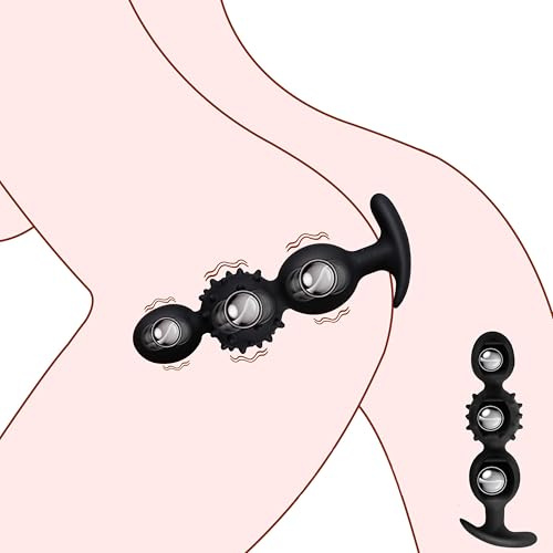Silicone Anal Butt Plug with Safe Handle and Particles G-spot Massager, Anal Beads Prostate Massage Butt Plug Sex Toy for Men Women and Couples (3 Anal Beads)