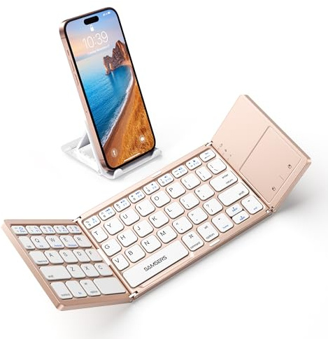 Samsers Foldable Bluetooth Keyboard with Touchpad, Ultra Slim Compact, Pink