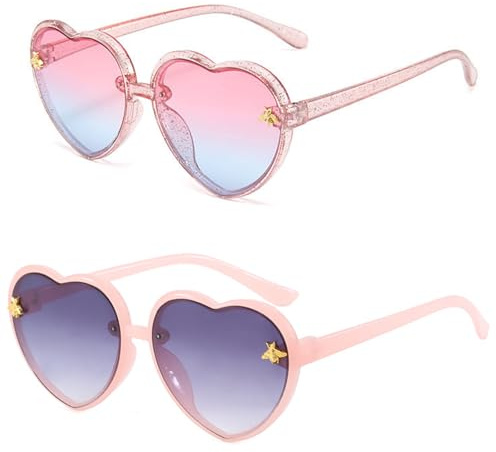 Hifot 2 Paire Lunettes de Soleil Enfant,Mode Lunettes de soleil Coeur UV400 Lunettes de Fête pour Fille Fête de Vacances à La Plage