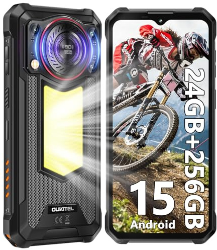 OUKITEL WP53 Pro Telephone Incassable 2025, 24GO+256GO Smartphone Incassable Android 15, 11000mAh/18W, Écran 6.52 HD, 900LM Lampe de Camping, 50MP+8MP, 4G Dual SIM/NFC/OTG/Telephone de Chantier