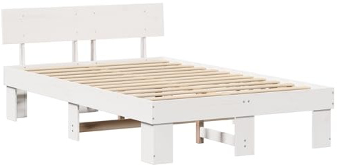 vidaXL Cama de 120 x 190 cm en Madera de Pino Blanco. Diseño Moderno y Minimalista. No Necesitas boxspring. Fácil de Montar. Duradera, con Soportes fijos para Que el colchón esté Estable. Ideal para