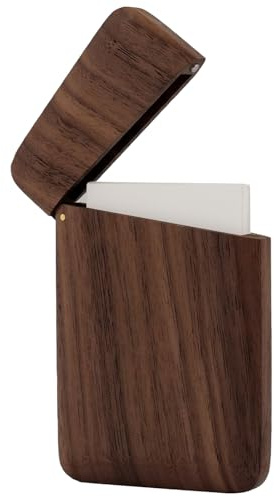 Yookin Wood Business Card Holder Wooden Magnetic Business Card Case Portable Simple (Black Walnut)