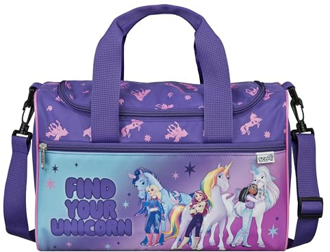 Scooli - Unicorn Academy borsa sportiva per bambini - 23 x 35 x 16 cm - ampio scomparto principale - tracolla regolabile - accessori per la scuola - borsa a tracolla