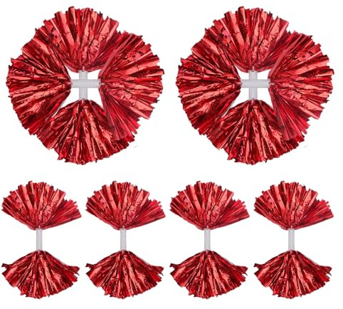GARVALON 8 Pezzi Pompon per Danza Cheerleading Team Spirit Tools Pompon Cheerleading Verdi per La Scuola Cheerleader Dance Cheer con Manici Cheer Rosso