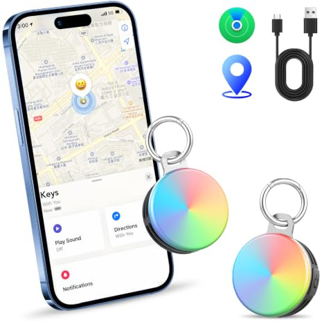 Air Traceur Tag Lot de 2 avec 4 Modes Light, Compatible avec Apple Localiser (iOS Uniquement), Smart Tag pour Les Balades Nocturnes, Le Camping,Localisateur d'objets pour Portefeuilles Clés Sacs