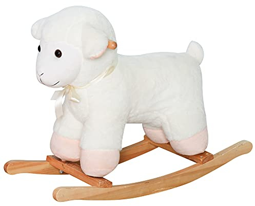 Qaba Lamb Rocking Horse Sheep Stuffed Animal Ride On Rocker for Kids White