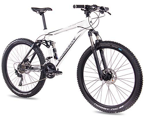 CHRISSON 27,5 Zoll Mountainbike Fully - Hitter FSF Weiss schwarz - Vollfederung Mountain Bike mit 30 Gang Shimano Deore Kettenschaltung - MTB Fahrrad für Herren und Damen mit Rock Shox Federgabel