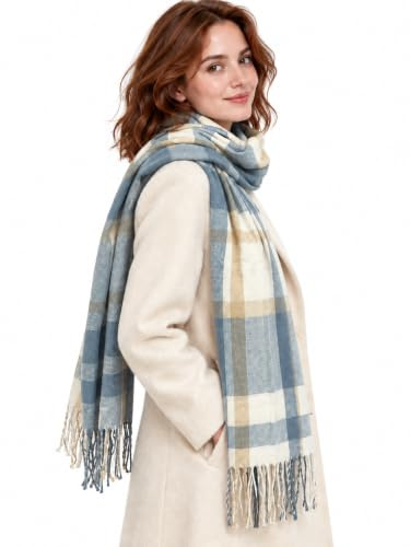 DiaryLook Plaid Warm Blanket Scarf for Winter, Long Ladies Scarves Check Soft, Wool Tartan Shawl Wraps for Women