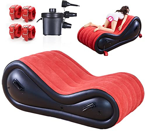 Sex Divano Gonfiabile Cuscino,con Manette + Cavigliere + Pompa,Multiuso Sedia Erotico Portable Supporto Lombare Sex toys per Coppie Adulti Giocattoli Sesso Punto G (Rosso)
