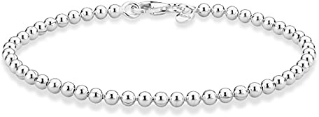 Miabella 925 Sterling Silver Italian Handmade 3mm Bead Ball Strand Chain Bracelet for Women Made in Italy (Length 7.5 Inches)