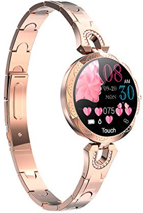 LONGLU Reloj Inteligente para Mujer, Bluetooth smartwatch Compatible con iOS Android iPhone Samsung Fitness Tracker con frecuencia cardíaca Presión Arterial Impermeable podómetro Sleep (Dorado)