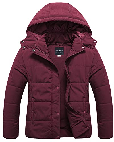 CREATMO US Women's Plus Size Waterproof Pregnancy Winter Coat Warm Quilted Puffer Jacket with Hood Wine Red 5X