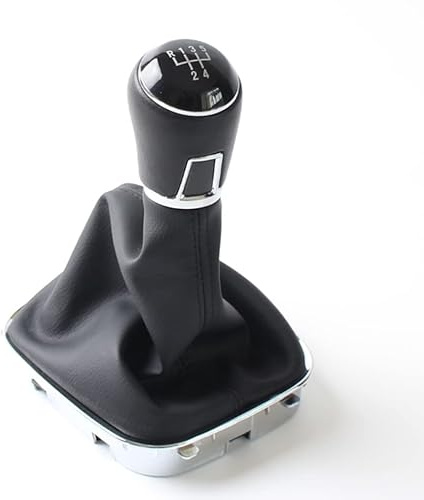 Car Passion Cuffia Leva Cambio Manuale + Pomello + Ghiera Cromata Telaio Compatibile con Volkswagen Polo V 6R 2009-2017 Cuciture Nere 5 Marce Set Completo Ricambio Auto