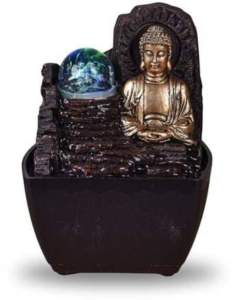 Zimmerbrunnen Zen-Buddha LED-Licht - Zen-Geist Dekoration - Feng Shui Glücksbringer - Tischbrunnen - Nützliche Geschenkidee zum kleinen Preis - H 18cm - Theravada Zen'Light