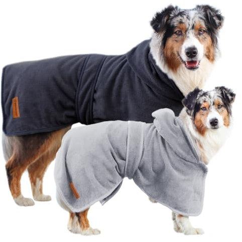 Wahre Tierliebe Hundebademantel waschbar - Trockenes Fell in nur wenigen Minuten - Hundehandtuch als kuscheliger Kälteschutz. Für Große, mittelgroße und kleine Hunde, Bademantel Hund, XL
