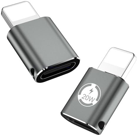 Lakeronelove Lightning auf USB-C Adapter, 20W PD Schnellladung und Datensynchronisation für i-OS, 2 Stück (Hinweis: Nicht für Kopfhörer)