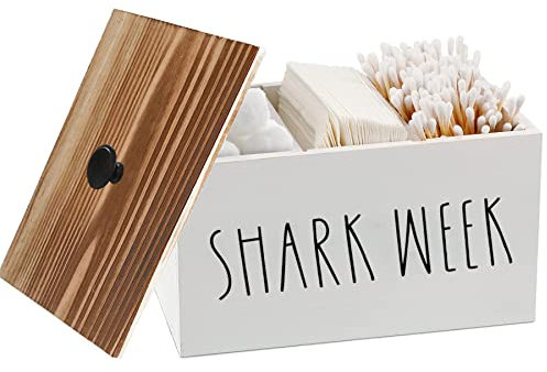 ESEHGS Tampon Holder for Bathroom,Farmhouse Bathroom Organizer,Rustic Wood Bathroom Storage Bin with Lid, Wood Movable Partition Feminine Product Organizer with Lid ,Bathroom Accessories Decor Box