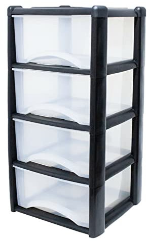 Neat 4-in-1 Space-Saving Office & Home Plastic Storage Drawers - Durable Black/Clear Drawers - H80cm x L39cm x W39cm