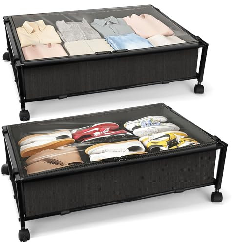 JEPEErbz Under Bed Storage with Wheels and Lid, Rolling Under Bed Drawers for Clothes, Shoes, Blankets, Toys (Black)