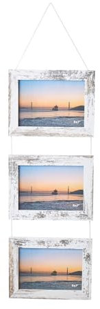 Smiling Art Cornice portafoto collage da parete per 3 foto in legno MDF con vetro vero, da appendere (bianco vintage, 3 x 13 x 18 cm)