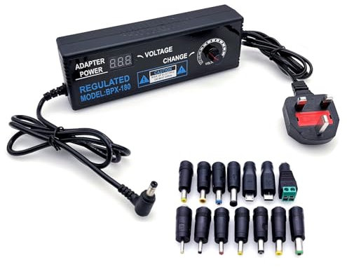 JZK Adjustable Voltage Power Supply 3V-24V 5A 120W with Digital Display, 100-240V AC to DC 3V 5V 6V 9V 12V 15V 18V 19V 20V 24V Universal Power Adapter Converter Transformer with DC Plug Tips