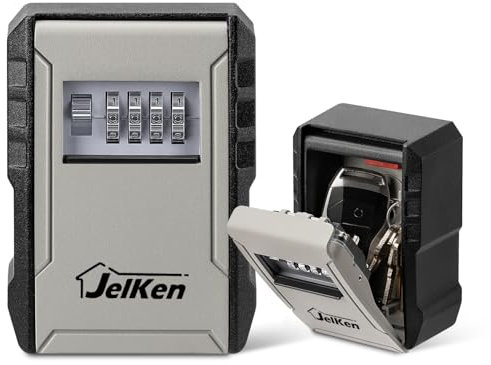 Jelken Key Safe Wall Mounted Police Approved, 88 x 120 x 44 mm, 4 Digit Combination Key Lock Box Outdoor, Waterproof Security Lockbox Key Cabinet for Home Garage Office Apartment Warehouse School