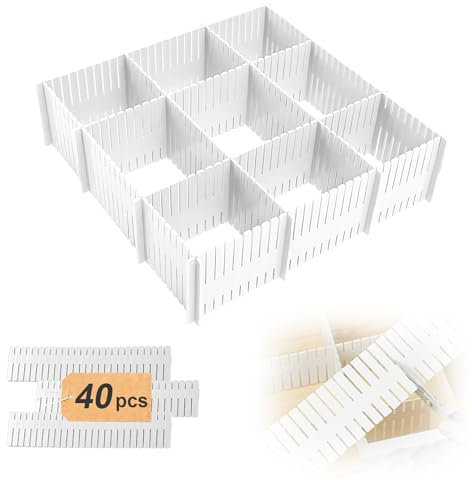 Forhandy 40 pezzi divisori per cassetti regolabili organizer, divisori bianchi per biancheria intima, calze, cosmetici, camera da letto, ufficio