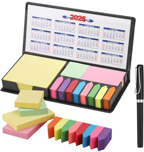 JIANTA 2200 Stück Haftnotizen Set Haftnotizen Klebezettel PU Etui mit Stifte 4 Formate in 1 Set Pagemarker Notizzettel selbstklebend für Büro, Schule, Teamwork, Studium-Solid Fraben
