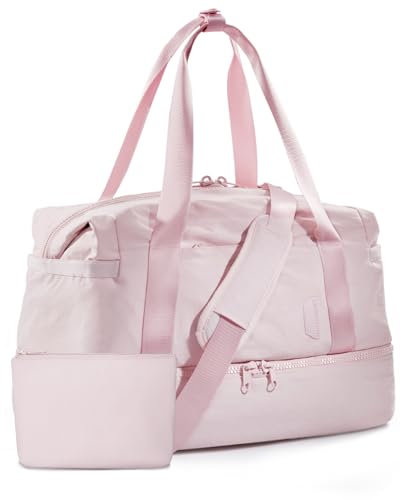 BAGSMART Sporttasche Weekender Reisetasche Damen groß, Kliniktasche Geburt Mit Schuhfach & Mit Kulturtasche Carry On Handgepäck Tasche, Leichtes und Weiches Nylongewebe Yogamatten-Schnalle, Rosa