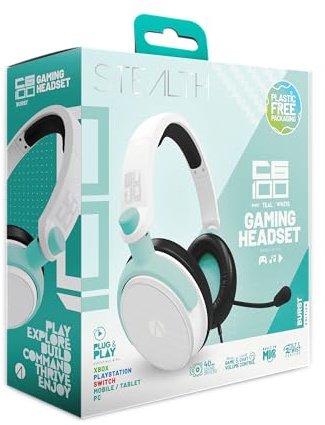 STEALTH C6-100 Gaming Headset BURST Edition - Teal White, Compatible with Current Gen Consoles, with Flexible Mic, 3.5mm Jack, 1.5m Cable, Lightweight, Comfortable and Durable