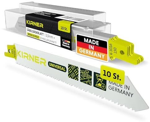 KIRNER Sabelsågblad metall och trä 150 mm - 10-pack universella sticksågsblad metall - reciprosågblad med universalhållare från 2,5 mm skärdjup