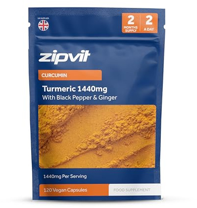 Zipvit Turmeric Curcumin 1440mg with Black Pepper and Ginger Root, 120 Vegan Capsules, 2-Month Supply Turmeric Supplement