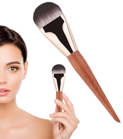 Brosse de fondation plate pour le maquillage liquide, pinceaux de fond de teint | Maquillage de brosse plate ultra mince | Poignée en bois, applicateurs portables à poils doux pour le contour,