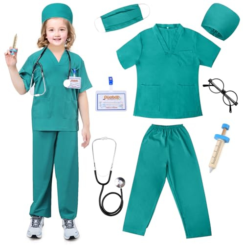 TonStyle Disfraz de Medico Niño, 8 Piezas Doctora Juguetes Doctora Juguete con Estetoscopio Realista Accesorios, Dentista Doctora Disfraz Kit Adecuado Juego de Roles Juguetes Niñas y Niños 3 Años (S)