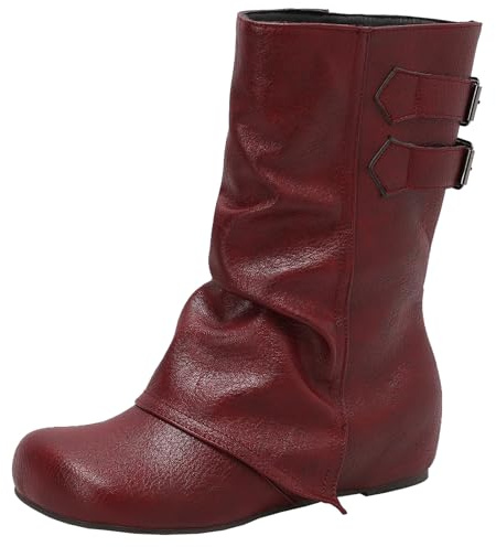 XIEPP Botines de tacón de cuña para mujer con punta redonda, borgoña, 38 EU