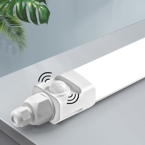 LED Feuchtraumleuchte 150cm mit Bewegungsmelder, 45W 4000K LED Led Luchtstoffröhre mit IR Bewegungssensor, Garagenlampe Kellerlampe Wannenleuchte IP65 Wasserfest für Für Innen- und Außenbeleuchtung