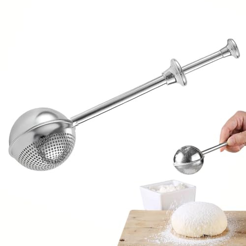 Aienio Flour Shaker 304 Stainless Steel Icing Sugar Shaker with Long Handle