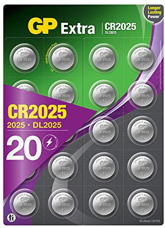 CR2025 - Set da 20 | GP Extra | Batterie al Litio a bottone CR 2025 da 3V - Lunga Durata