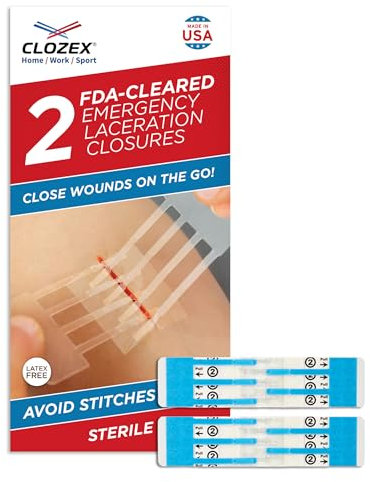 Clozex Fermetures de lacération d'urgence – Réparation des plaies sans points de suture, dispositif de fermeture de peau éligible FSA HSA pour 2 plaies individuelles ou combinaison pour une longueur