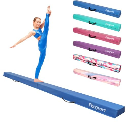 FBSPORT 8ft/10ft Balance Beam Folding Floor Gymnastics Beam Equipment PU Leather for Kids Adults,Non Slip Rubber Base, Gymnastics Beam for Training, Practice,Professional Home Training