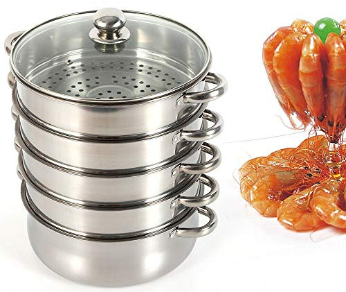 WUPYI2018 Edelstahl Dampfkocher,4 Dampfgarbehälter,mit Glasdeckel (28cm)