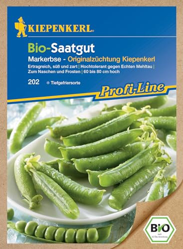 Kiepenkerl Profi-Line Bio Saatgut Markerbse 202 - Ertragreich, süß und zart - 60 bis 80 cm hoch - Hochtolerant gegen Echten Mehltau - Gemüsesamen