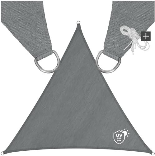tectake® Voile d'ombrage 5x5x5m Protection Bache Anti UV 50+ Toile ombrage Exterieur résistante & Respirante Toile Tendue 160g/m² avec Câbles de Tension pour Balcon Terrasse Exterieur Piscine