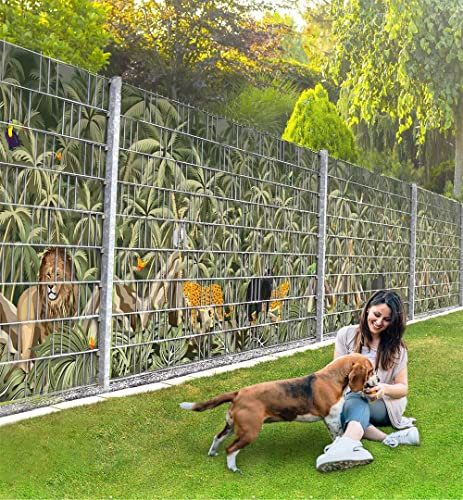 MyMaxxi Felder Zaunsichtschutz | Jungle F2 9 Streifen |viele Felder kombinierbar | Sichtschutzstreifen für Doppelstabmattenzaun | Windschutz Sonnenschutz Blickdicht | Sichtschutz Garten | Sichtschutz