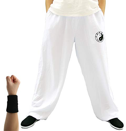 Tinymori Taichi Lantern Pants Tai Chi Training Pants | Kung Fu Taichi Uniforms Martial Arts | Tai chi Clothing Qigong Wing Chun Shaolin Wide Legs Knickerbocker Clothing Cotton - 2 Pockets (S,White)