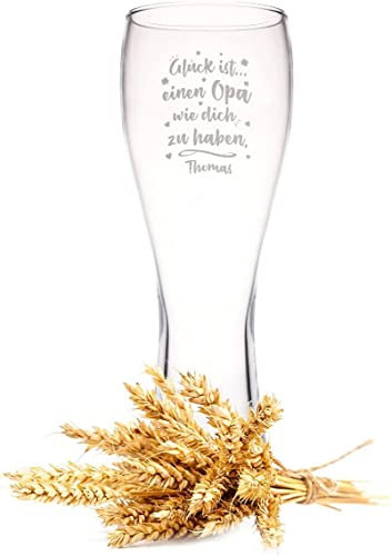 GRAVURZEILE Leonardo Weizenglas mit Gravur - Glück ist einen Opa mit Name - Geschenk für Papa ideal als Vatertagsgeschenk - 0,5l - Bierglas als Geburtstagsgeschenk für Männer - Geschenk für Ihn