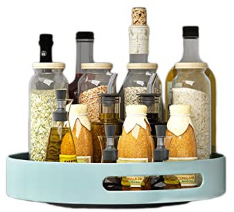 Lazy Susan Turntable Spice Rack, Metal Rotating Tray Organizer for Cabinet Countertop Cupboard Table in Kitchen or Pantry (Steel 25cm 10 inches) (Gray Blue)