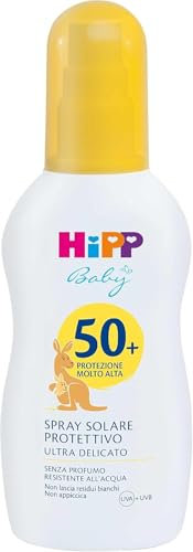 HiPP - Baby - Spray Solare Protettivo per Bambini, SPF 50+, Protezione dai Raggi UVA e UVB, Resistente all'Acqua, Anti Scottature, Ultra Delicato, 1 Spray da 150 ml