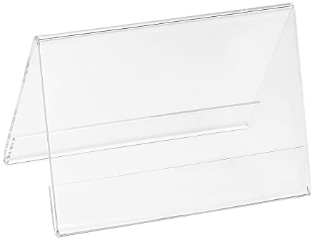 PATIKIL 3.51 x 2.34 Pulgadas Acrílico Escritorio Identificación Placa Soportes, 15uds Transparente Nombre Tienda Soportes, V Forma para Mesa Menú Tarjetero Soporte